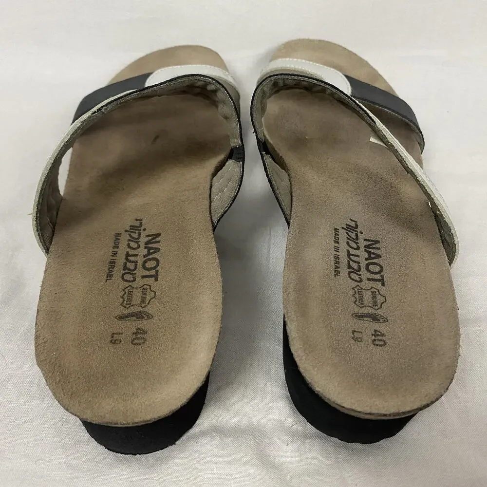 Naot Slide Sandals Womens 9 40 Black Silver Colorblock Leather Comfort Strappy - Picture 9 of 14